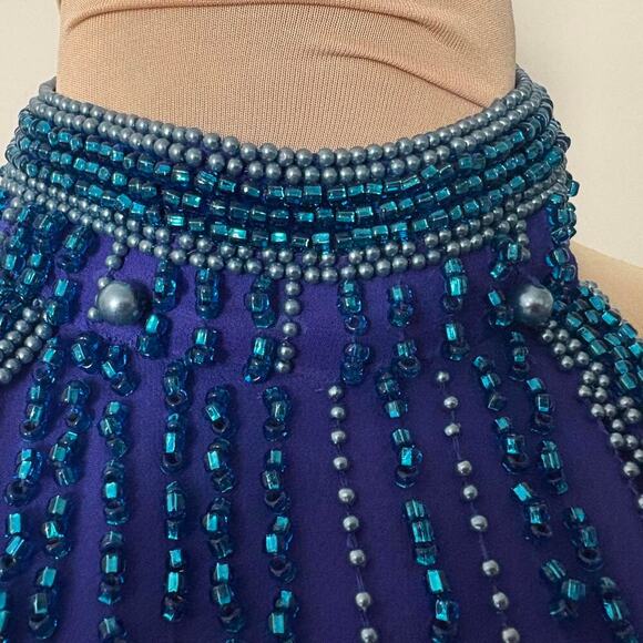 Vintage 80s Alyce Designs Silk Beaded Halter Gown Sexy Glam Feminine Formal XS - Picture 3 of 9